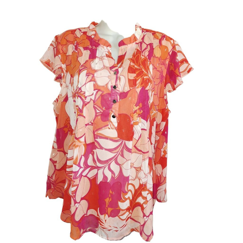 ava & grace Orange Pink Floral Blouse XL workwear officecore secretary